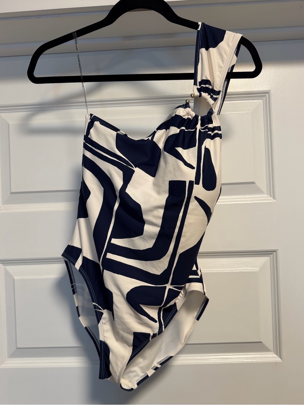 Loft Beach one shoulder navy and white swim- M